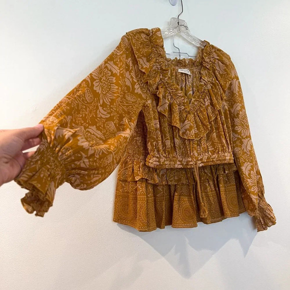 Spell & the Gypsy Lioness Gold Floral Bohemian Cropped Long Sleeve & Skirt Set M - Picture 4 of 10